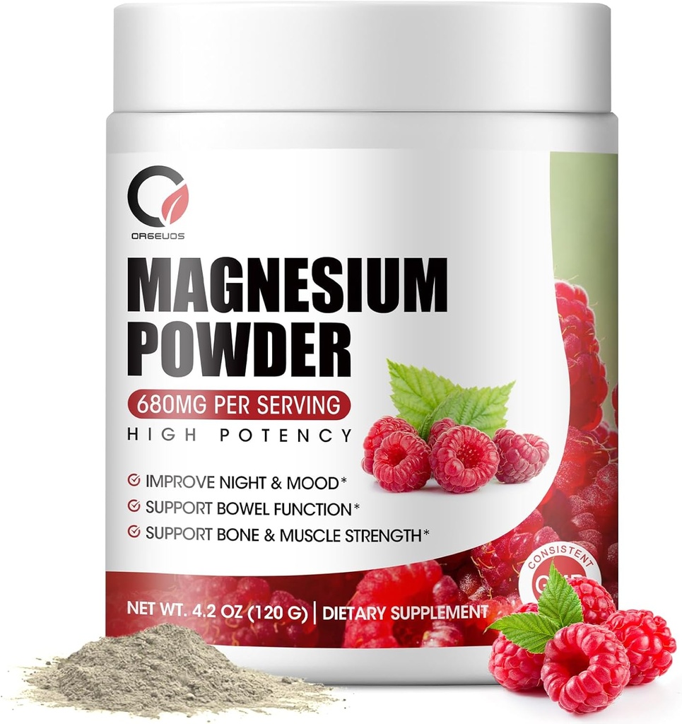 Magnezyum Glycinate Toz - 680mg Kompleksi Magnezyum Citrate, Oksit & Vitamin A C D E for Calm, Night & Muscle Support - Vegan, GMO (60 Hizmet, 120 Grams)