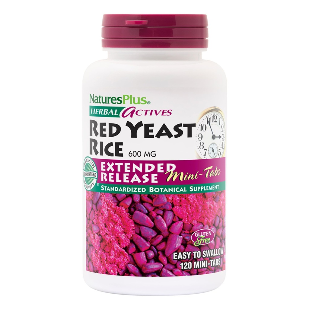NaturesPlus Herbal Actives Red Yeast Rice, Genişletilmiş Yayın - 600 mg, 120 Mini Tablet - Herbal Supplement - Vegan, Vegetarian, Gluten-Free - 60 Hizmetler