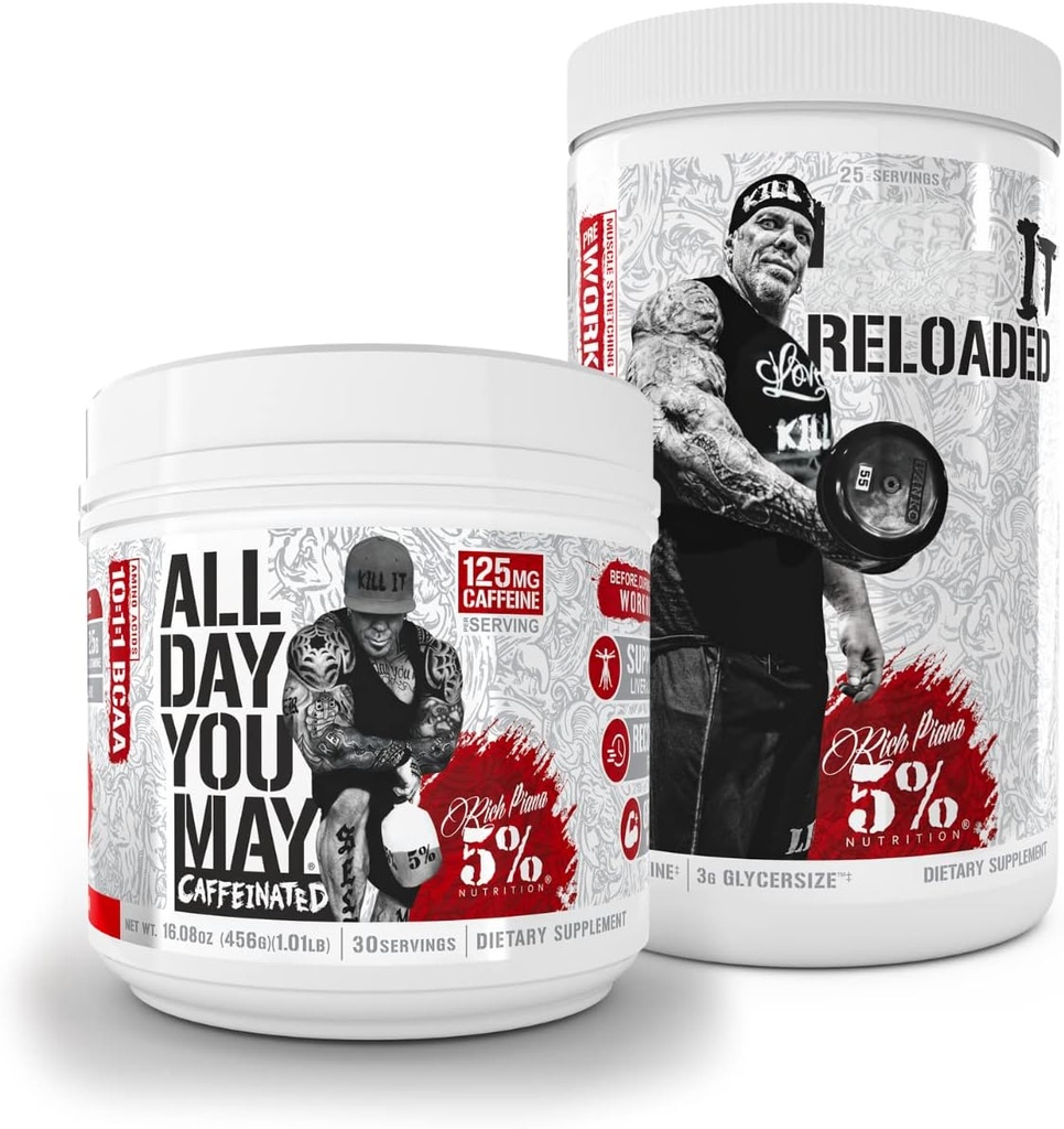 % 5 Beslenme Zengin Piana Log | Tüm Gün BCAA Toz + Kill It Reloaded High-Stim Pre-Workout (Fruit Punch)