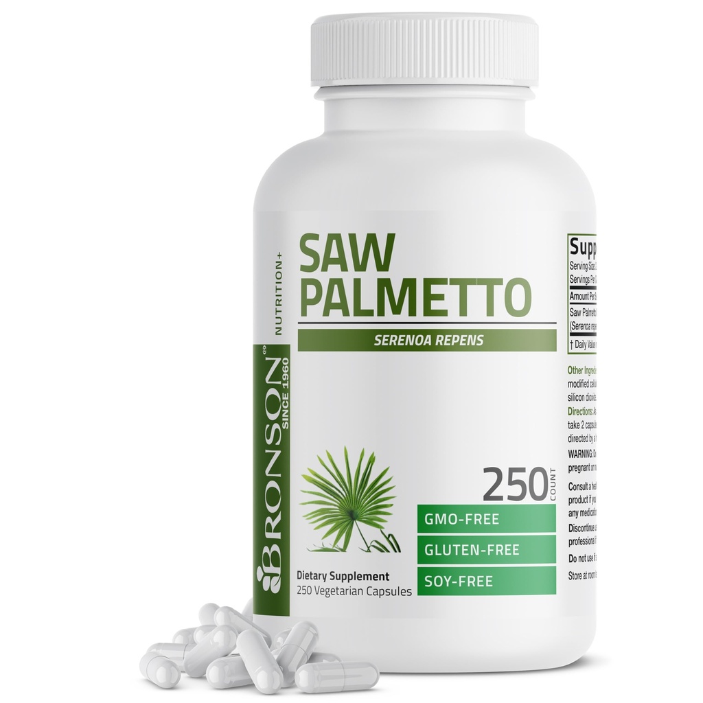 Bronson Saw Palmetto Ekstra Güçlü Destekler Sağlıklı Prostate Function & Urinary Health Support - Non GMO, 250 Vegetarian Capsules