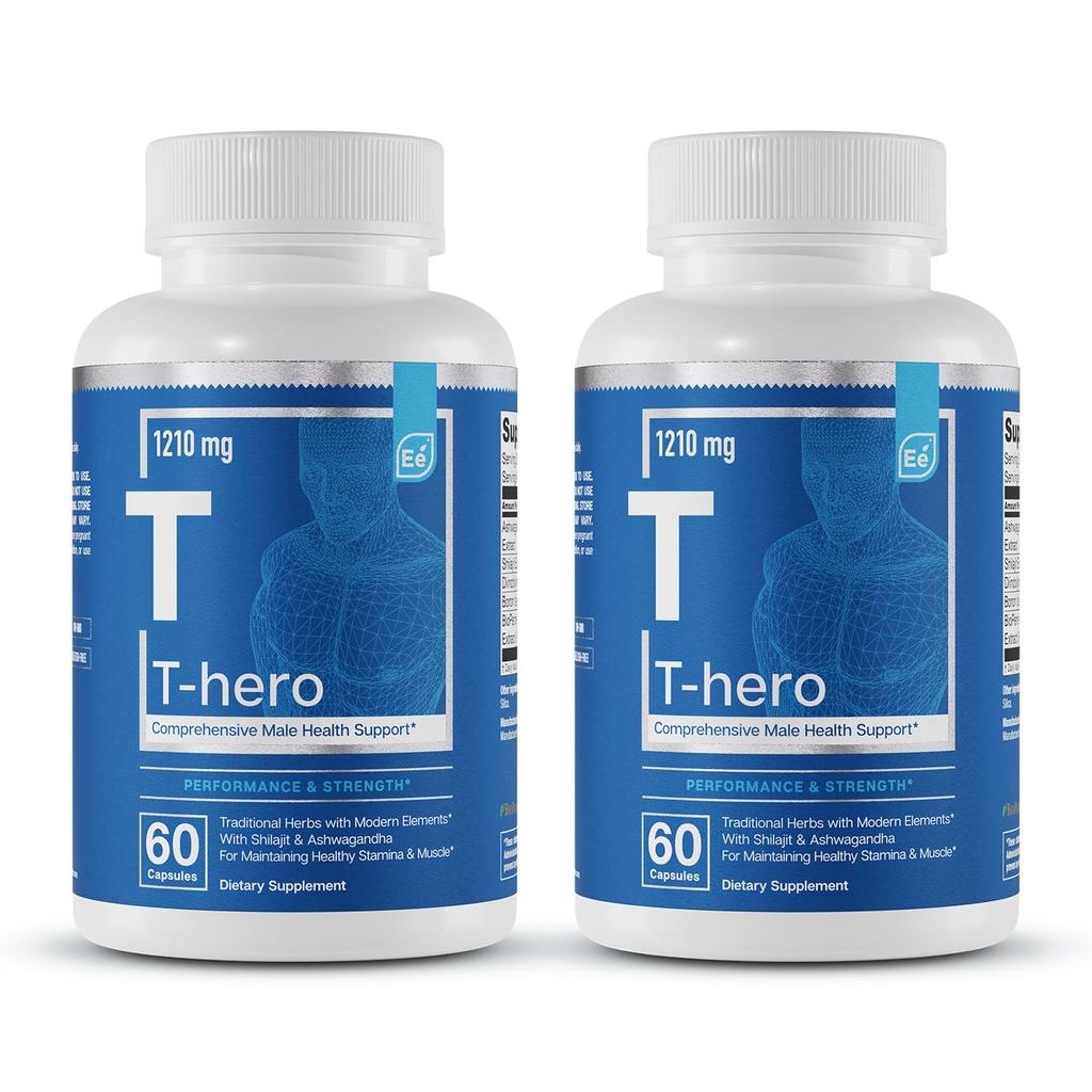 Temel Elements T-Hero - Erkekler için Günlük testosteron Desteği - Ashwagandha, Shilajit, Boron, DIM - 60 - 30 Hizmetler (2-Pack)
