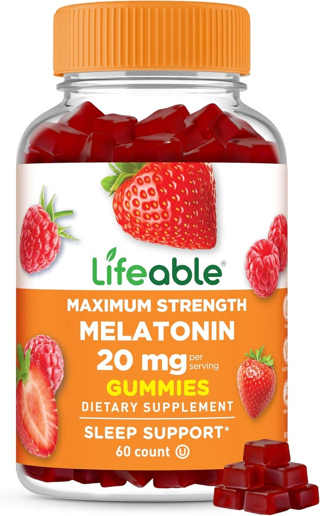Lifeable Melatonin 20 mg Gummies | Great Tasting Sleep Supplement for Yetişkinler | May Help Falling and stay Asleep | Vegetarian Sleep Gummies for Yetişkinler, Men, Women | 60 Melatonin Gummies 20mg