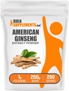 BulkSupplements.com American Ginsengi Toz - 185 Tamam, Herbal Supplements - Gluten Free, 1g per Service, 250g (8.8 oz) (Paket 1)