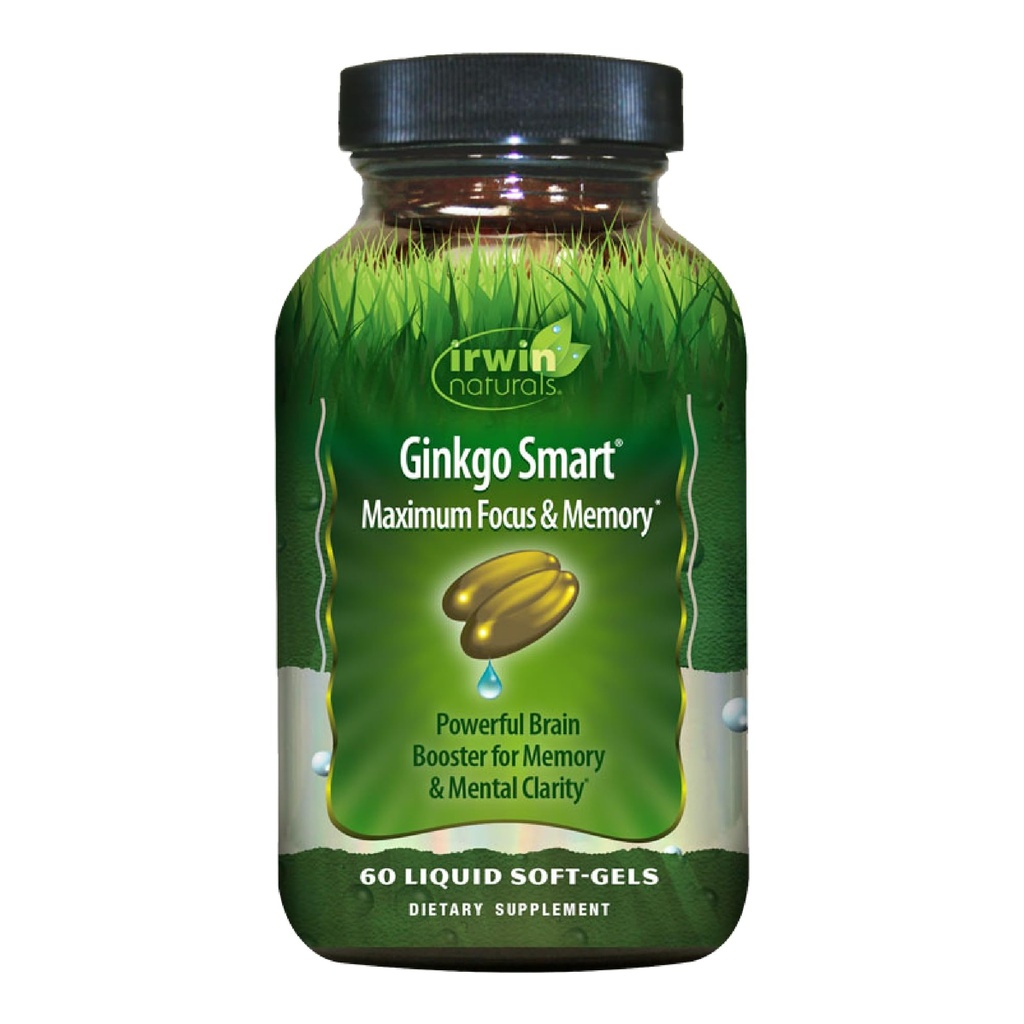 Irwin Naturals Ginkgo Smart Güçlü Nootropic Beyin Uyarısı - DMAE, Clubmoss, Choline & Acetyl L-Carnitine - 60 Liquid Softgels