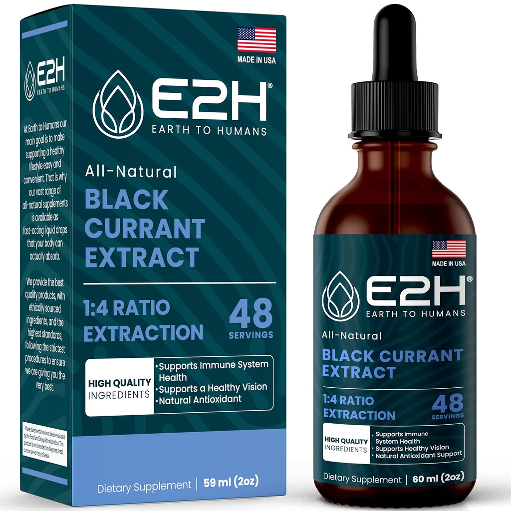 E2H Natural Black Currant Extract, Cold Pressed Black Currant Tohum - Immune System Health - Fast Absorbing Liquid - 2 Fl Oz Oz
