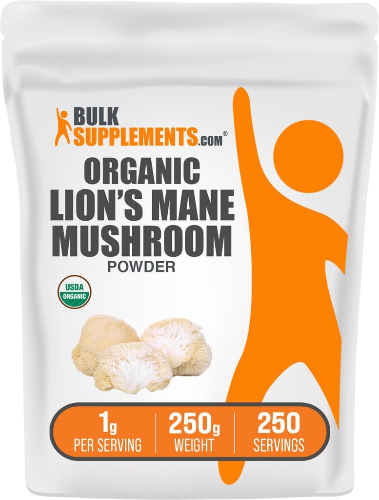 BulkSupplements.com Organik Lions Mane Mushroom Toz - Lions Mane Toz, Mushroom Supplement - Vegan & Gluten Free, 1g per Service, 250g (8.8 oz) (Pack of 1)