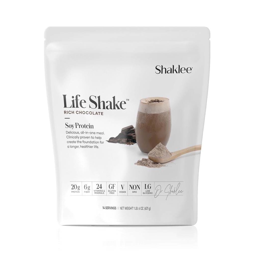 Shaklee Life ShakeTM Soy Protein Zengin Çikolata - 20g protein, 6g Fiber, 24 Vitamin & Minerals - Non-GMO - 14 Hizmet