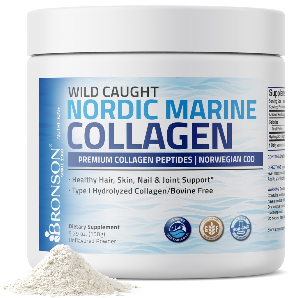 Bronson Marine Collagen Hydro Hydrolyzed Protein Toz 100% Wild Caught Nordic Cod Ortaklar Skin Saç Nails & Bones 150g (5.29oz) için güvenilir bir Sürdürülebilir Kaynak