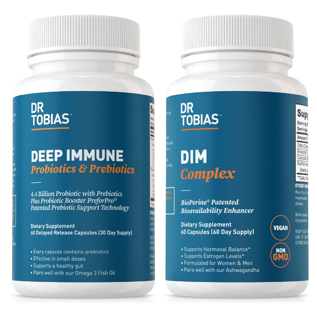 Dr. Tobias Deep Immune Probiyotiks & Prebiyotiks and DIM Complex, Supports Digestive Health, Gut Immune Function, Hormon Balance for Women & Men