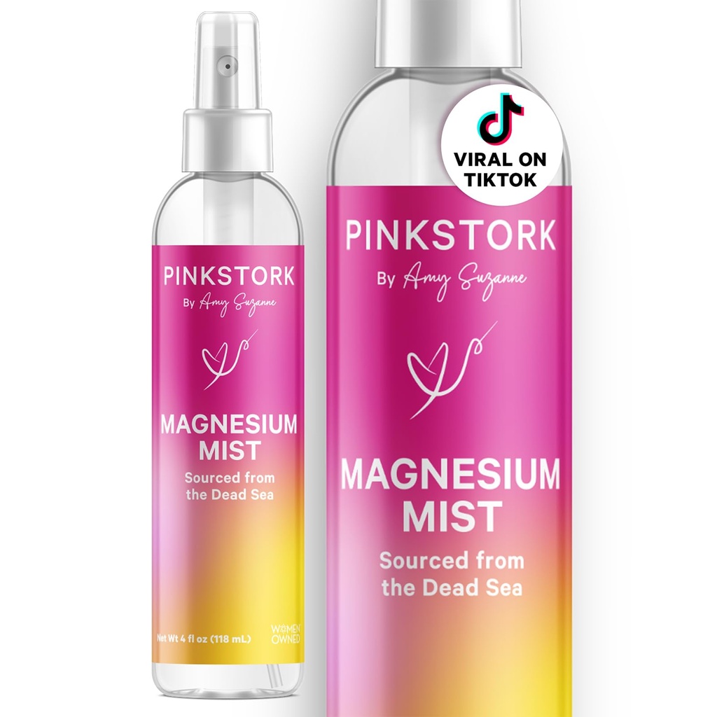 Pink Stork Magnezyum Kaplaması - Calm, Stres ve Uyku için, Seasickness Desteği, Hamilelik 6 çip başına 200 mg, Pure Magnezyum Chloride Body Spray, 4 oz, Unscentededed