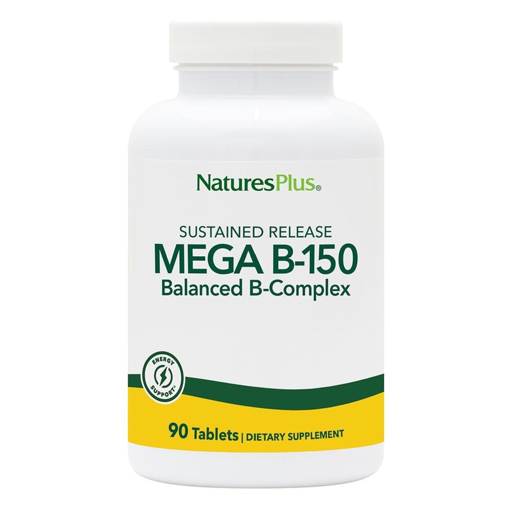 NaturesPlus Mega B-150 Complex - 90 Sustained Release Vegetarian Tablets - Maximum Potency B Complex Vitamin Supplement - Energy & Brain Booster - Gluten Free - 90 Servings