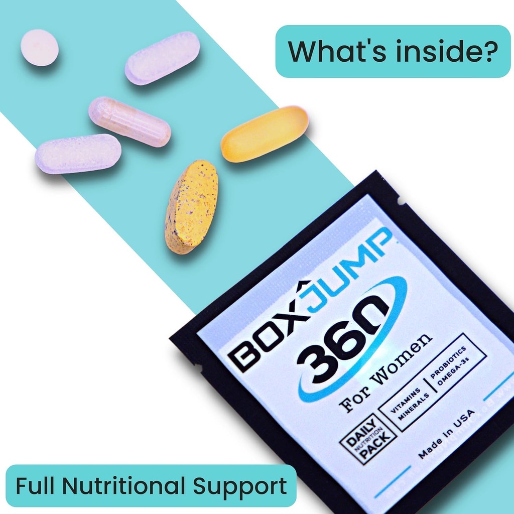 BoxJump Women's Daily Multivitamin Packs with Essential Vitamins and Minerals – Vitaminler D, C, E, A, B12 for Energy, Endurance, Immune Support, Bone and Skin Health – 30-Day