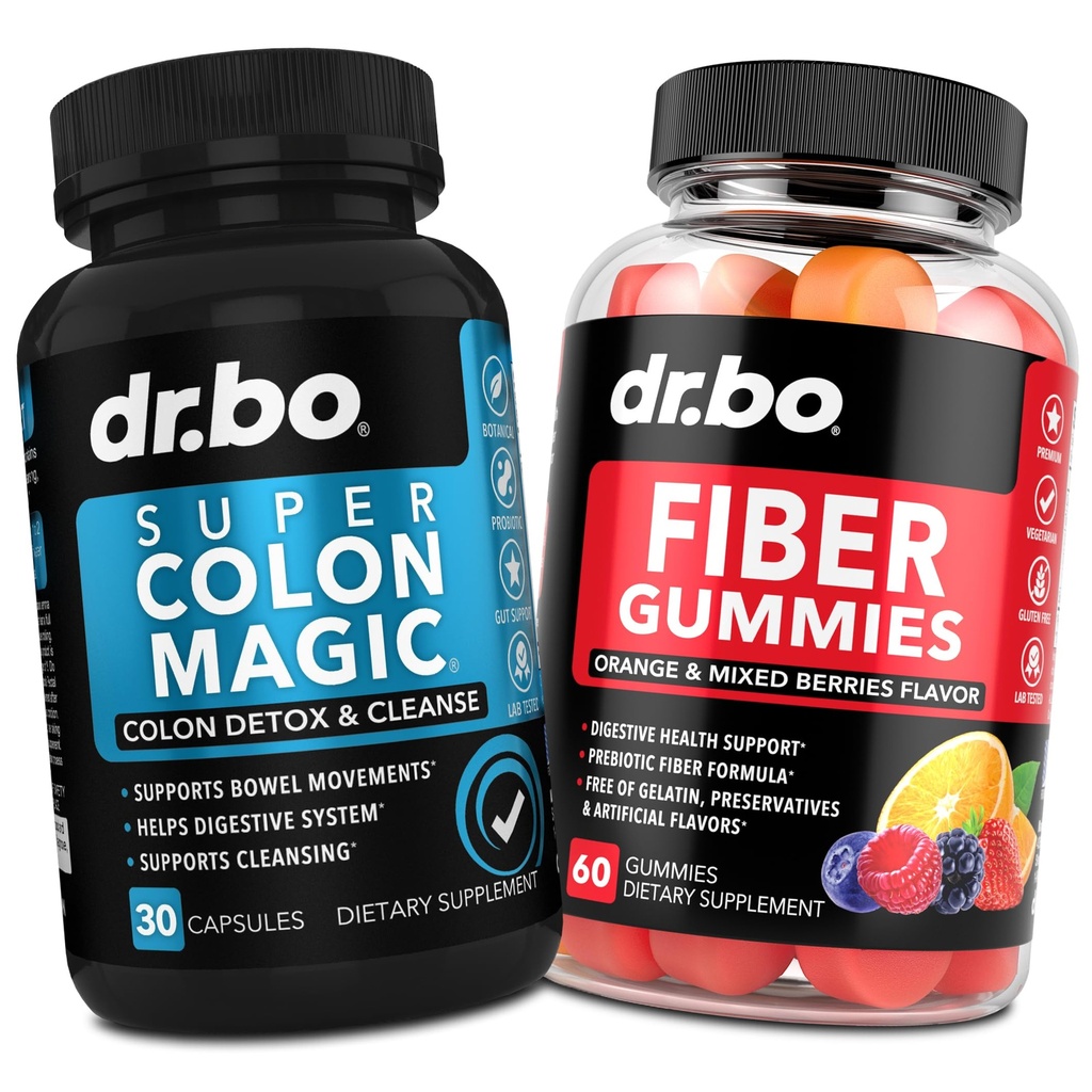 DR. BO Fiber Gummies & Colon Cleanse Supplements - Tasty Gummy Prebiyotik Fiber Supplement - Super Colon Magic Bowel Hareketi Gut & Stomach Temizleme Desteği
