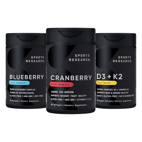 Spor Araştırmaları Cranberry Meyve Kompleksi Pacran & Vitamins C & E ile Tamamlandı, Tüm Meyve Blueberry Plant Organik Blueberries and Plant Based Vitamin D3 + K2 with Coconut Oil Oil Oil Oil