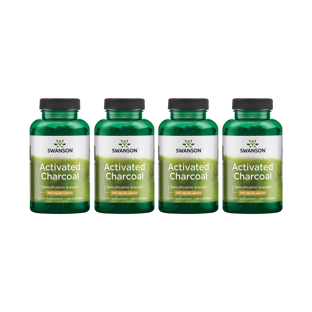 Swanson Aktif Charcoal - Doğal Supplement Sağlıklı Absorpsiyon Destekleme - Bowel Düzenliliği Korumaya Yardım - (120 Capsules, 520 mg per Service) 4 Pack