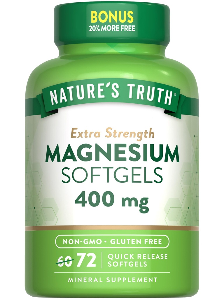 Doğanın Gerçek Magnezyum | 400 mg | 72 Softgels | Değer Boyut | Ekstra Güç | Magnezyum Oksit | Non-GMO ve Gluten Ücretsiz Supplement Supplement