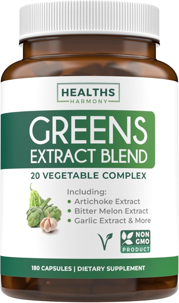 Super Greens Antioksis Superfoods 2250 mg Supplement - 20 Malzemeler Sprouts, Mushrooms, Roots, Arti, Bitter Melon, Artichoke, Celery Seed, Cayenne biber, Alfalfa NON GMO - 180 Capsules