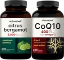 NatureBell CoQ10 400 mg Capsules with Omega 3 Fatty Acids & Citrus Bergamot Veggie Capsules 5000 mg Equivalent Paket | Stable High Abxia Form | High Antioksi Seviye