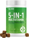 Pet MD 5in1 Dog Multivitamin - 30 Temel Vitaminler, Mineraller ve Skin & Coat, Hip & Ortak, Digestion, Immune & Senior Dogs - Glucosamine, Omega 3 6 9, & Probiyotikler - 120 ct