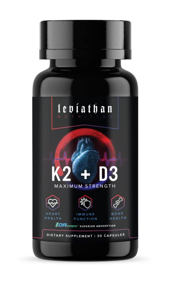 Leviathan Beslenme Vitamin D3 K2 1 Formula | 360mcg C2 (MK7) + D3 5000 IU Vegan Organik Ekstra Güçlü Vitamin Supplementleri - Destek Kalp, Dişler, Ortak ve Bone Health