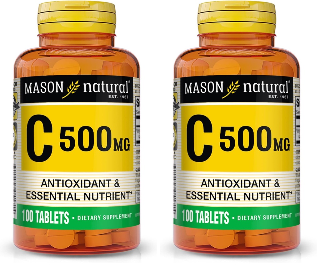 MASON NATURAL Vitamin C 500 mg - Sağlıklı Immune Sistemi, Antioksi ve Essential Nutrient, 100 Tablet (Pack of 2)
