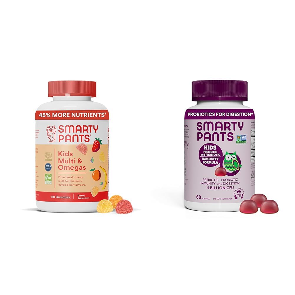 SmartyPants Kids Multivitamin Gummies and Probiyotik Immunity Sche: Omega 3 Fish Oil (EPA/DHA), D3, C, Vitamin B12, B6, Digestive & Immune Support Supplement (30 Day Supply)
