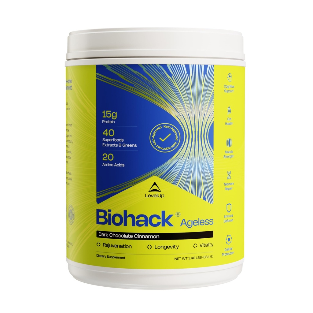 LevelUp Biohack Yaşsız: Colostrum Collagen Superfoods Antioksis Spermidine Amino Asit Kadın ve Erkekler için Krekasyon (Dark Chocolate Cinnamon)