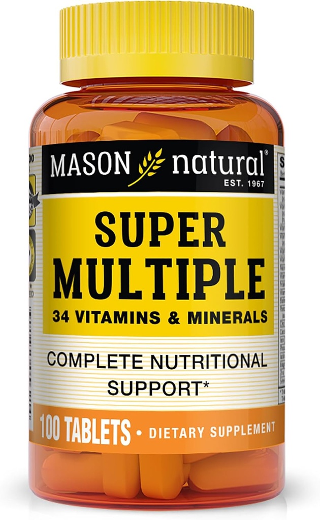 MASON NATURAL Super Multi 34 Vitamin ve Mineraller - Tamamen Beslenme Desteği, Tek Bir Multivitamin, Destekler Genel Sağlık, 100 Tablet