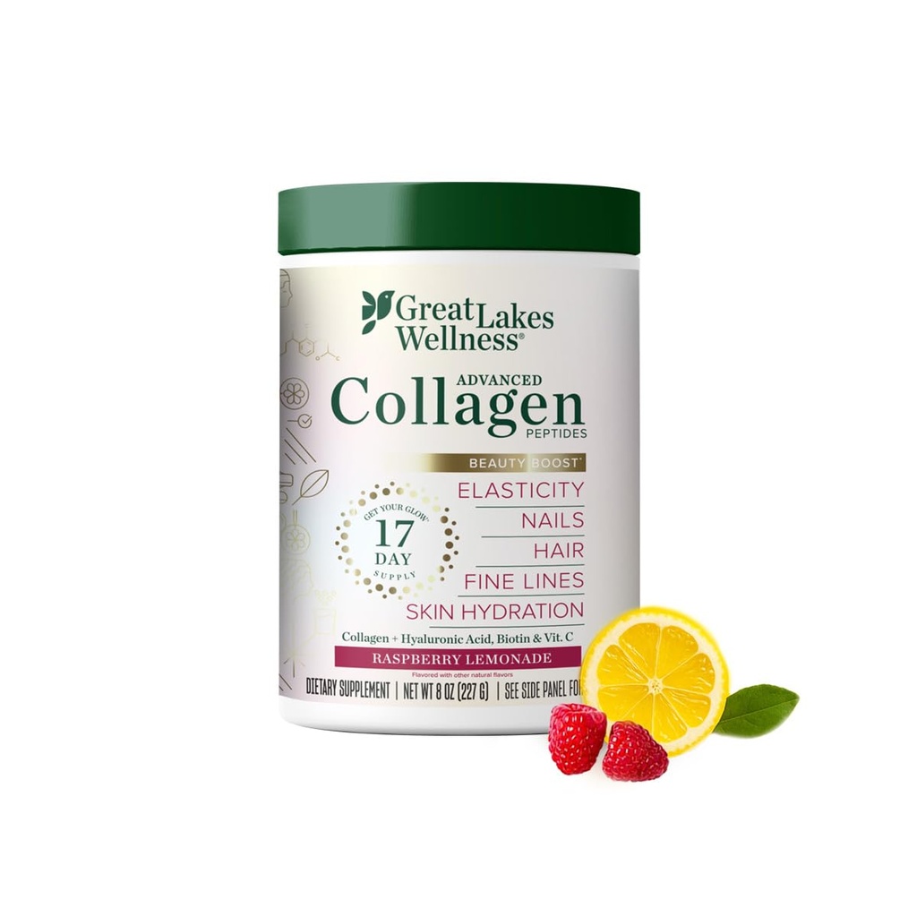 Büyük Lakes Wellness Beauty Advanced Collagen, Tozunu Hyaluronic Acid, Biotin, C - Skin Elasticity ve Hydration - Raspberry Lemonade Flavor - Non-GMO, Keto, Kosher - 8 oz