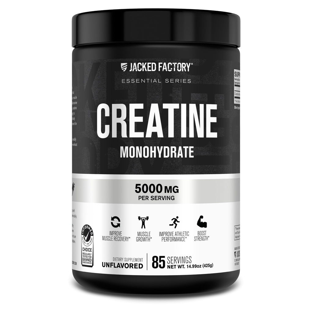 Jacked Factory Kretine Monohidrat Toz 425g - Erkekler ve Kadınlar için 5g Daily Kretine Supplement, Vegan-Friendly, Third-Party Tested - 85 Hizmet, Unflavored
