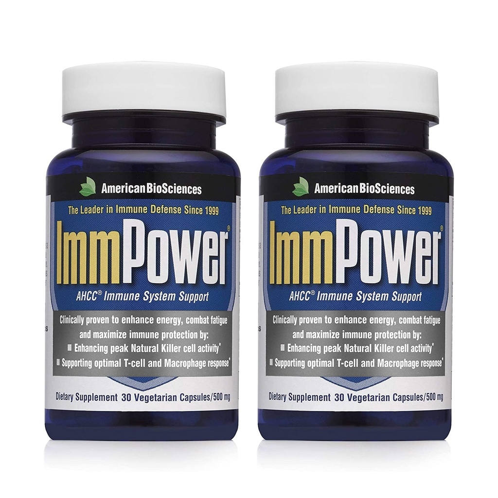 American Bio Sciences ImmPower | Geliştirilmiş Immune Support, Natural Killer Cell Activity & Cytokine Production | 30 Vegetarian Capsules, 500 mg of AHCC per Capsule (2 Pack)