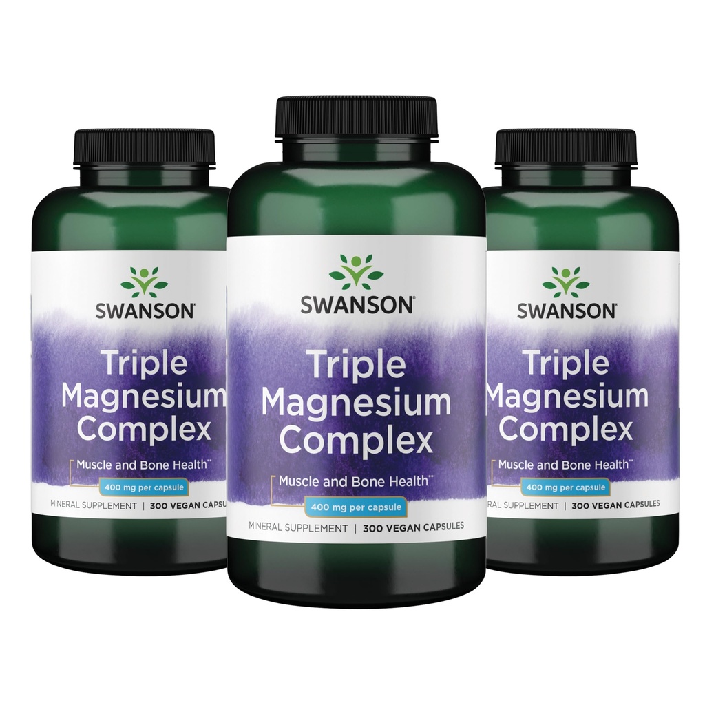 Swanson Triple Magnezyum Kompleksi - Mineral Supplement - Doğal Destek - Citrate, Hoffman & Aspartate - (300 Capsules, 400 mg Her, 3 Pack)