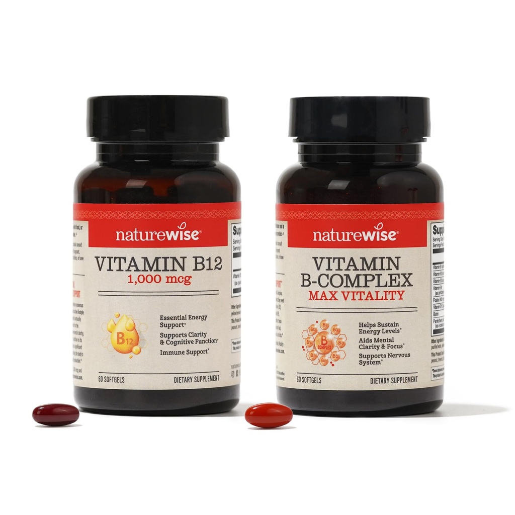 NatureWise Vitamin B12 1000 mcg ve Vitamin B Kompleksi Hücre Enerji, Zihinsel Clarity, maksimum Yaşam - 60 Softgels Her Şey