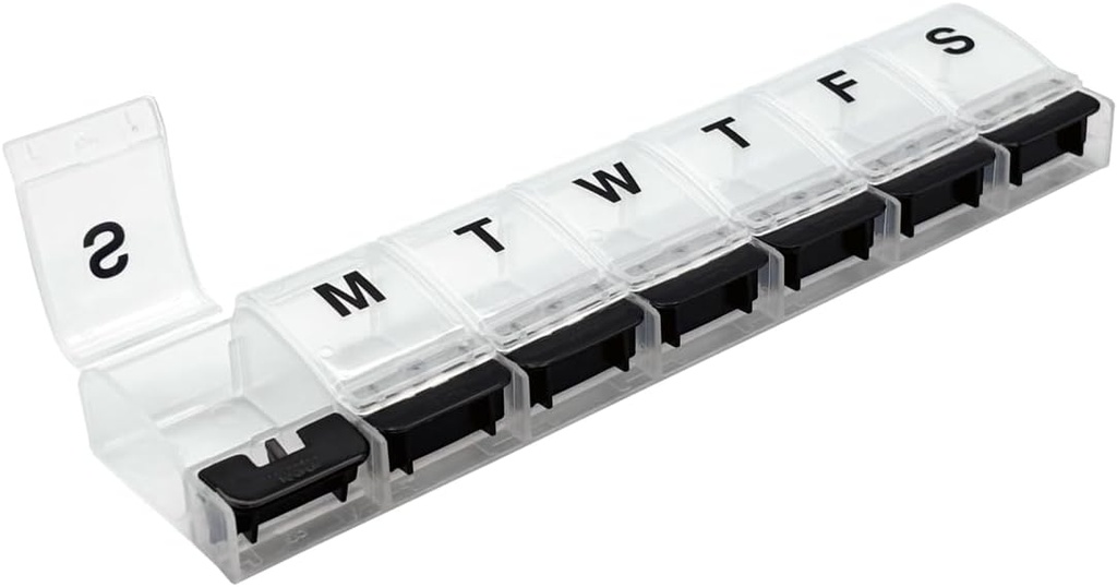 EZY DOSE Weekly (7-Day) AM/PM Daily Pill Organizer, Vitamin Case, ve Tıp Konteyner, X-Largetments, Arthritis Friendly, and Easy to Use, Clear/Black, Design May Vary, BPA Free