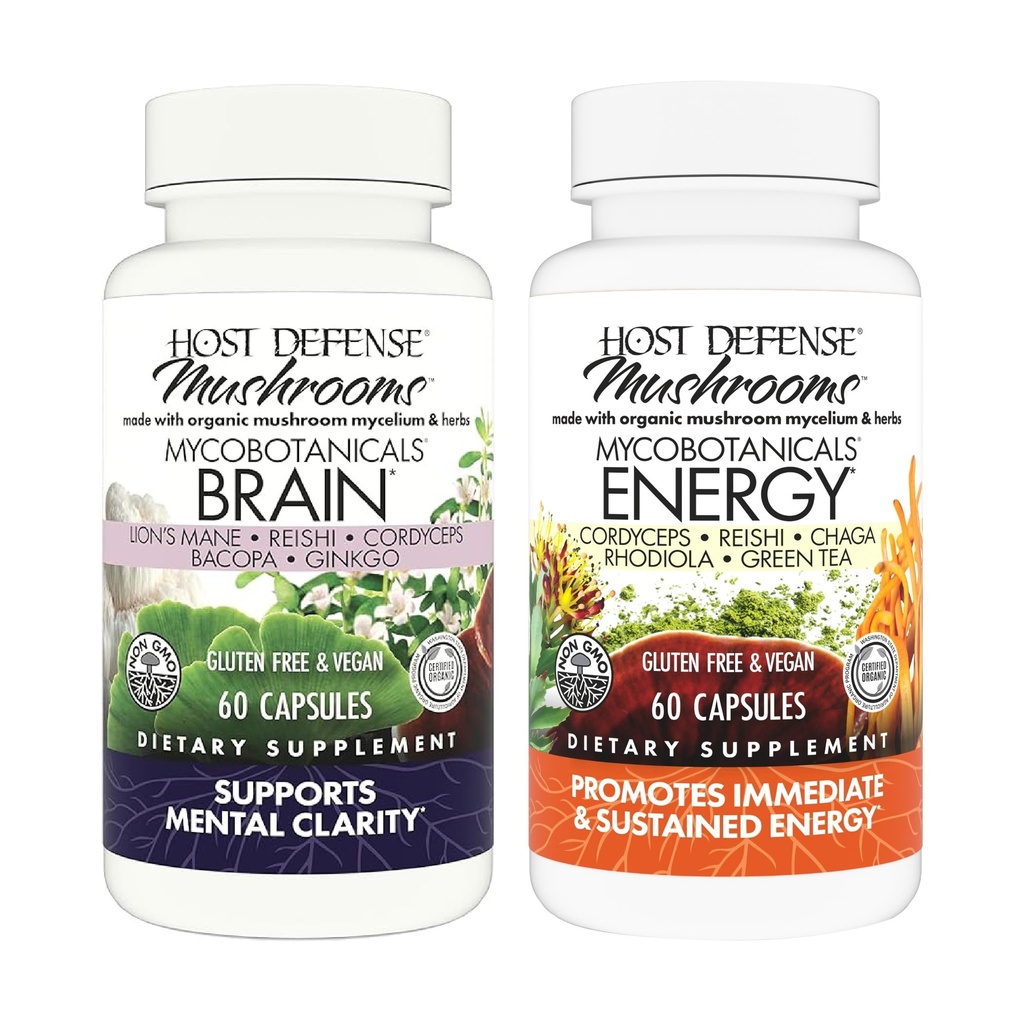 Host Defense Sche with MycoBotanicals Brain* Capsules, 60 Kont & MycoBotanicals Energy* Capsules, 60 - Support Memory & Focus - Support Sustained Energy*