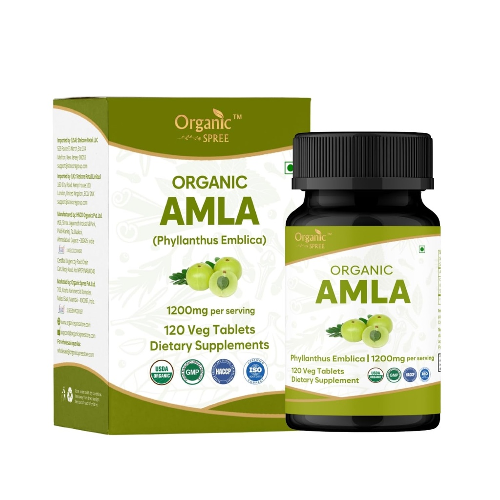 ORGANIC SPREE Amla Tablets - 1200 mg per Serving - Indian Gooseberry, Phyllanthus Emblica Supplement, Rich in Vitamin C & Supports Immune Health,120 Tablets* - GMP and Organic Certified