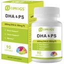 OMOGS Algae DHA - 600 mg Omega-3 DHA Softgels, Phosphatidylserine & Walnut Oil ile, Sağlıklı Beyin Fonksiyonlarını Destekler, Vizyon, Eye & Memory, Gluten Free, Non-GMO Vegan Algae Oil, 90 Softgels