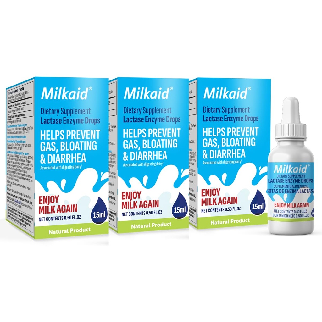 Sütaid Lactase Enzyme Drops for Lactose intolerance | Engeller Gaz, Bloating & Diarrhea | Hızlı Türlü Süt Digestive Supplement | Gluten Free & Vegetarian | No Yapay Flavor | 0,5 Fl Oz (3)