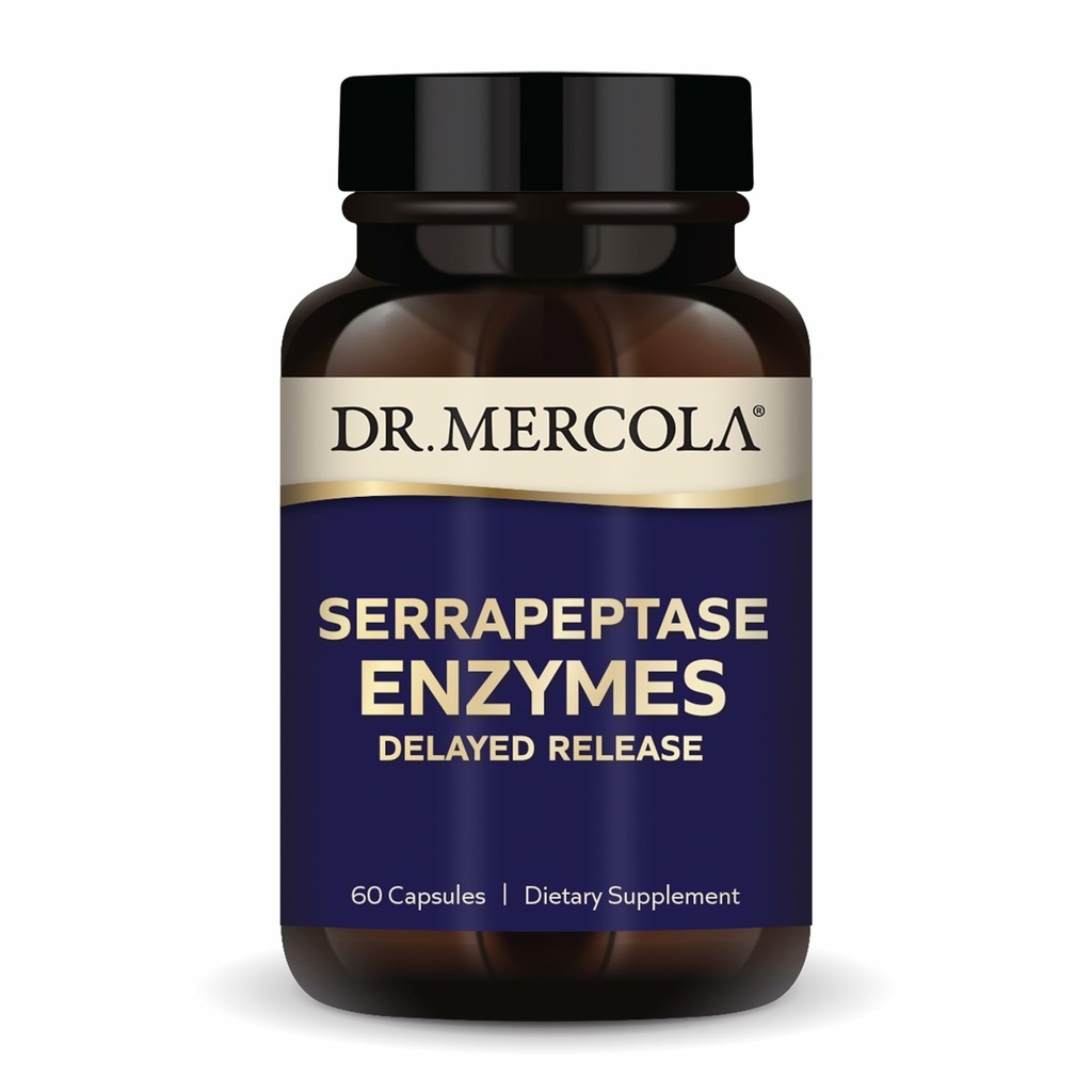 Dr. Mercola Serrapeptase Enzymes - Sağlıklı Hücre Fonksiyonları Destek - Gecikme Çıkış - Non-GMO, Gluten-Free & Soy-Free - 60 Capsules