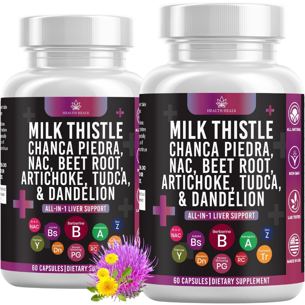 Milk Thistle NAC Chanca Piedra Beet Root Artichoke Dandelion Root - Liver Supplement Plus Astragalus TUDCA Choline & Ginger- 120 Count