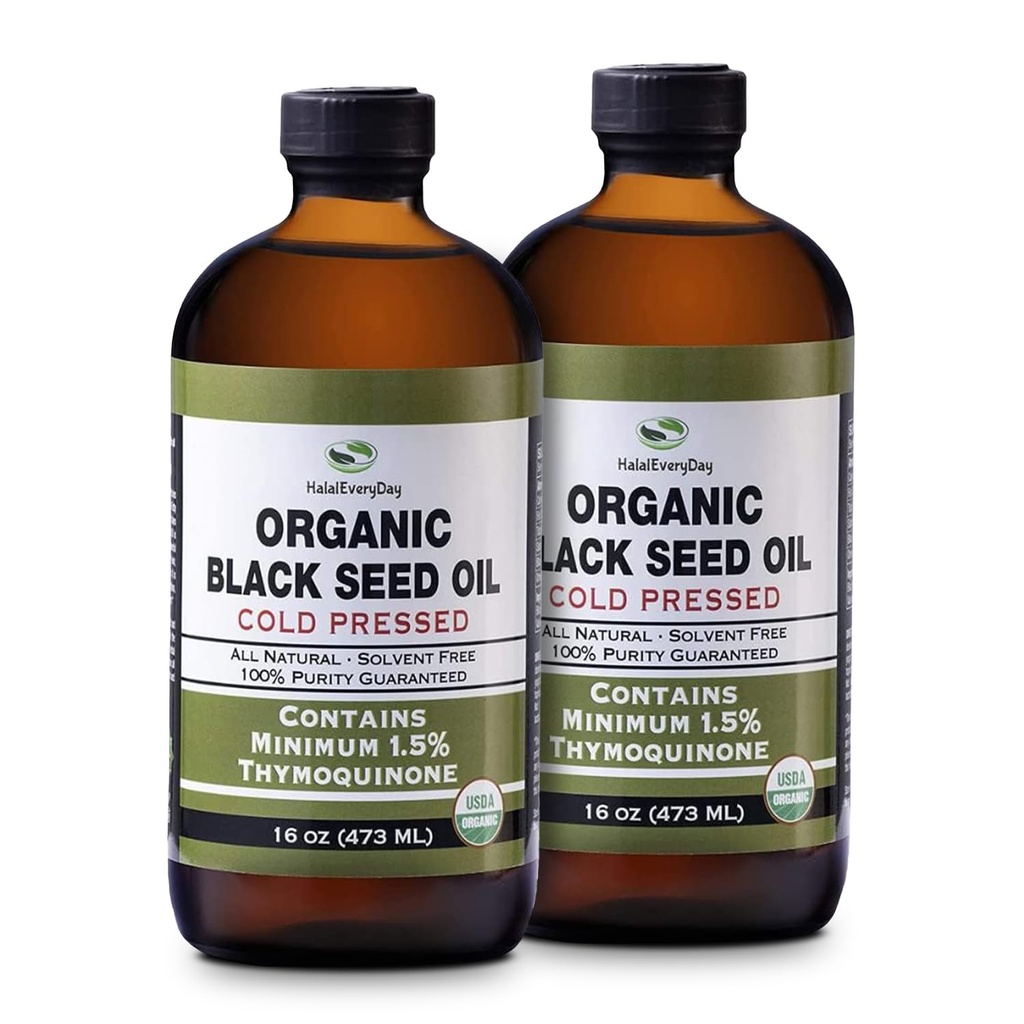 Organik Siyah Tohum Yağı - USDA sertifikalı Cold Pressed Glass Şişe% 1.5'den fazla Yourmoquinone 3X güç Türk Black Cumin Nigella Sativa non-GMO 100% Saf Blackseed Oil (32oz Glass (2X16) Şişe)