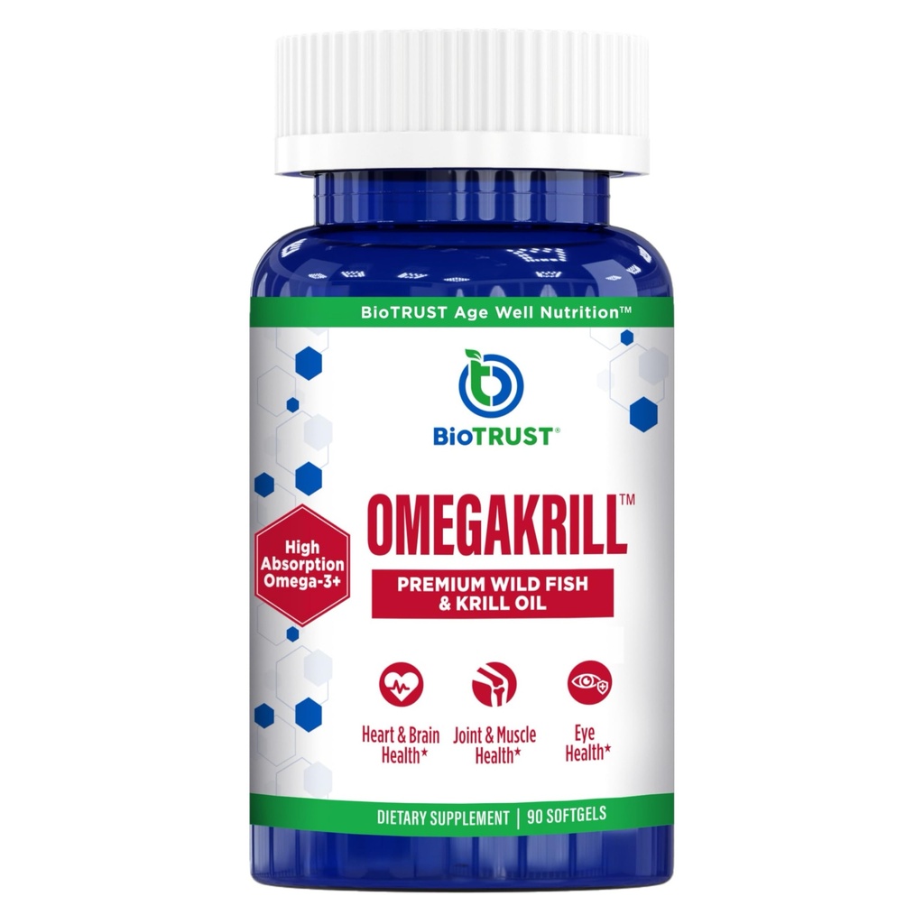 BioTrust Omega EPA & DHA Omega 3 Supplement, Fish and Krill Oil Ortak, Kalp, Beyin, Eye ve Skin (30 hizmet) için Destek sağlamak için