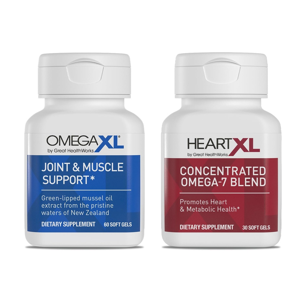 OmegaXL Ortak Destek Supplement - Doğal Kas Desteği, Green Lipped Mussel Oil, Soft Gel Pills, Drug-Free, 60 Count + HeartXL 30 Count, High Potency-7 Mix