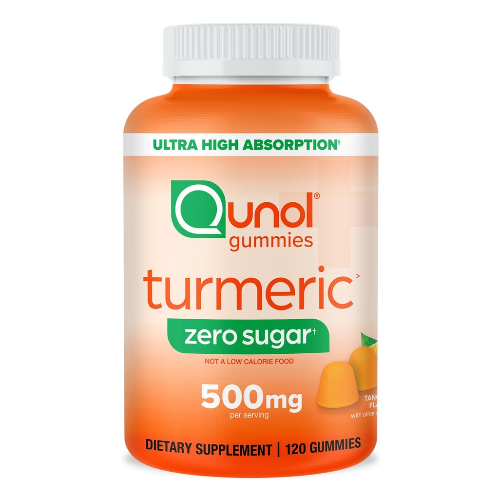 Qunol Zero Sugar Turmeric Gummies, 500 mg Turmeric Curcumin, Ortak Destek Tamam, Ultra High Abxia Tumeric Curcumin, Vegetarian, Gluten Free, 120 Count Count