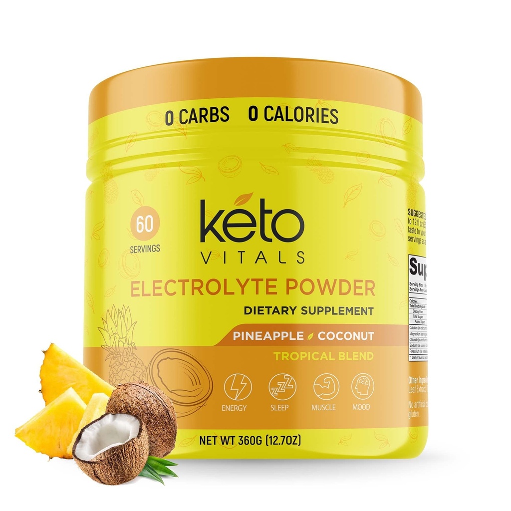 Keto Vitals Electrolytes Toz - Sugar Free Keto Electrolytes Toz Pyum, Magnezyum, sodyum, & Food - No Sugar Electrolyte Drink Mix & Hydration Toz, 60 Hizmet, Pineapple Coconut