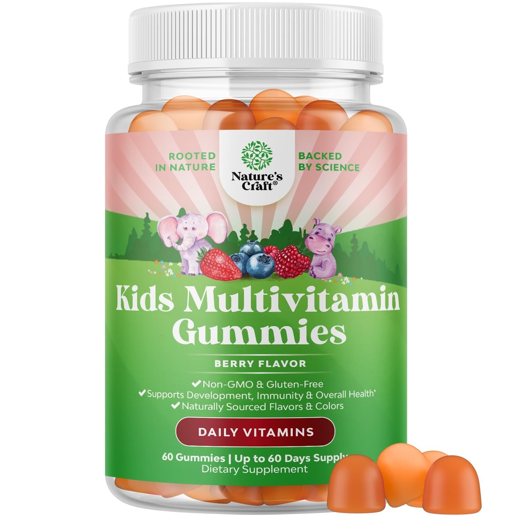 USDA Organik Çocuklar Multivitamin Gummies - Çocuklar için Çokvitamin A, C, D3, E, B6 & B12, çinko & Iodine - Çocuk Vitaminleri Güçlü Sağlık için Çok Fazla Üretilebilir Formula - 60