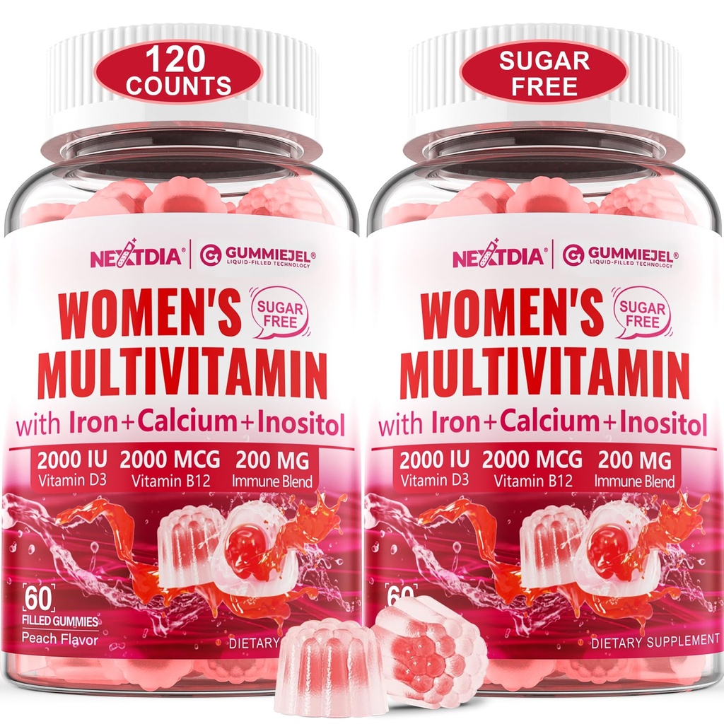 (2 Pack) Sugar Free Torchated Multivitamin for Women Gummies withuba, D3 K2, Inositol, Folate, Biotin, Iron, A, C, E, B Kompleks - Multi Vitamins & Minerals - Enerji, Immune, Bone - Vegan