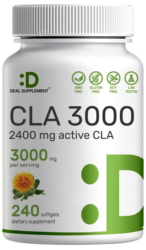 Ultra Strength CLA 3000 mg | 240 Softgels, Safflower Oil'den Active Conjugated Linoleic Asit