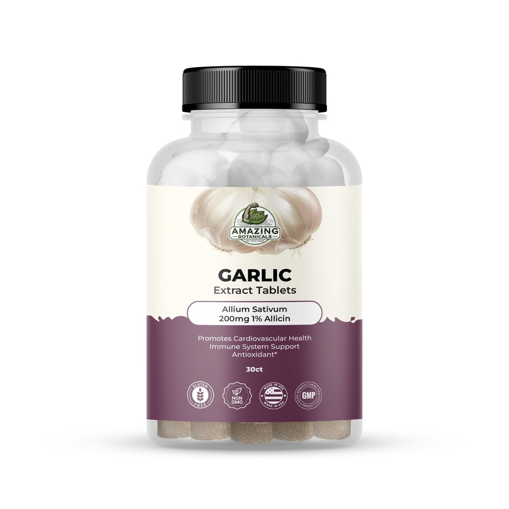 Şaşırtıcı Botanikler Tabletleri - Allium Sativum 200 mg, %1 Allicin - Yüksek Potency Herbal Supplement for Wellness and Vitality - 30 Countivum