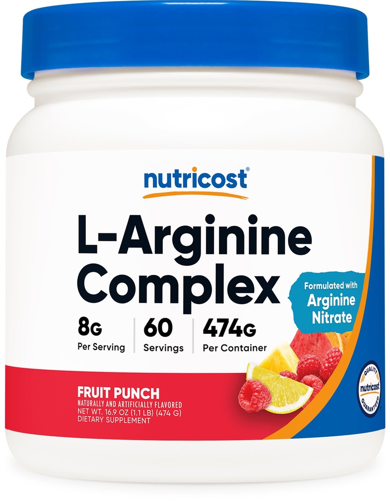 Nutricost L-Arginine Kompleksi (Fruit Punch, 60 Hizmet) - Gluten Free, Non-GMO